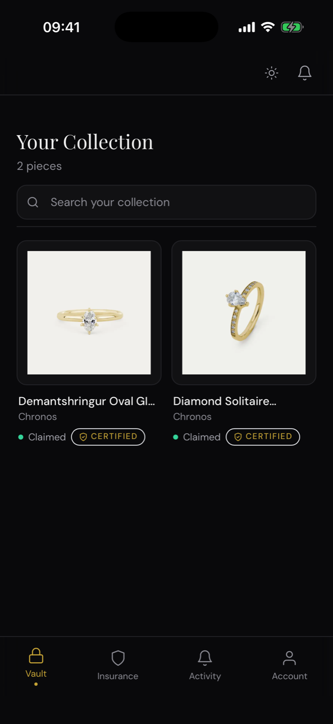 Norrstone Vault on iOS — your collection of certified pieces